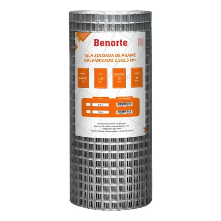 Tela Soldada Multiuso Rolo 1x25m 2,5x2,5 Fio 1,24 Benorte