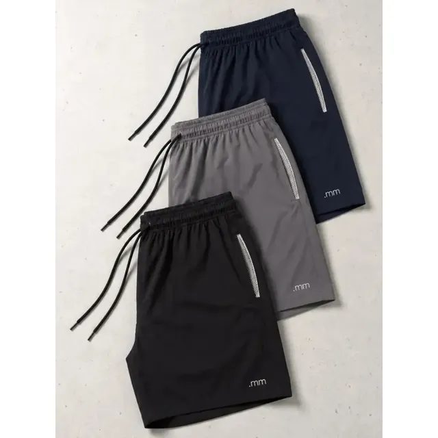 Kit 3 Bermuda Masculina Tactel Com Elastano Academia Treino Preto-marinho-cinza G