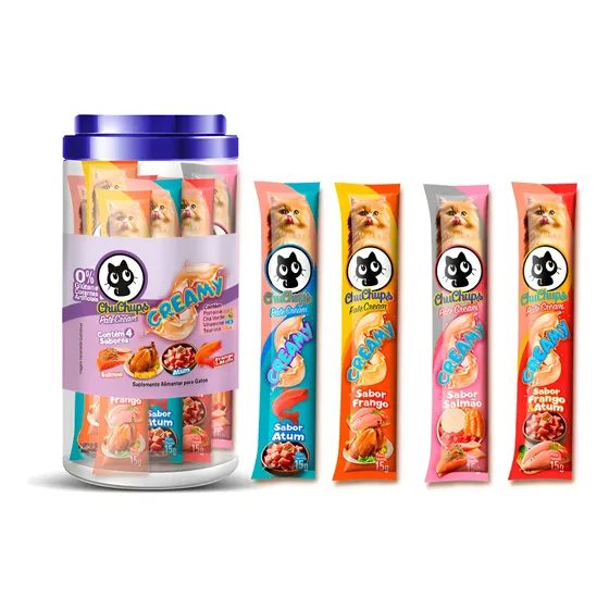 Petisco Gatos Chuchups Cream Pote Sortido Com 24 Sachês