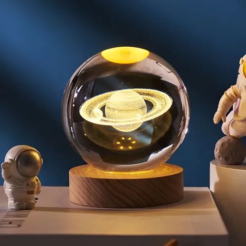 Luminária Bola De Cristal 3d Led Luz Quente Abajur De Mesa