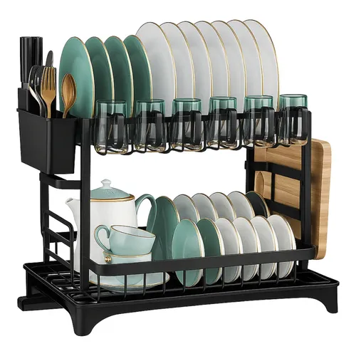 Escorredor De Louça Inox Duplo 2 Níveis Porta Talheres Luxo