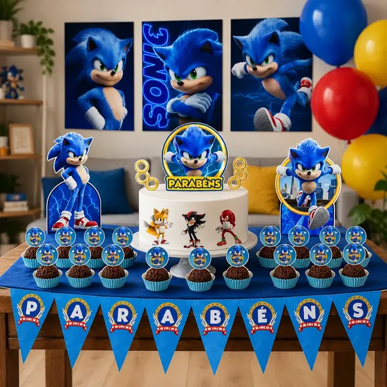 Kit Sonic Festa Aniversário Decoração Só Um Bolinho
