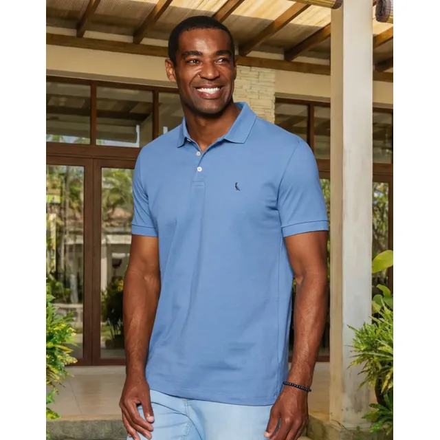 Camisa Polo Reserva Essence Básica Azul Jeans Liso Gg