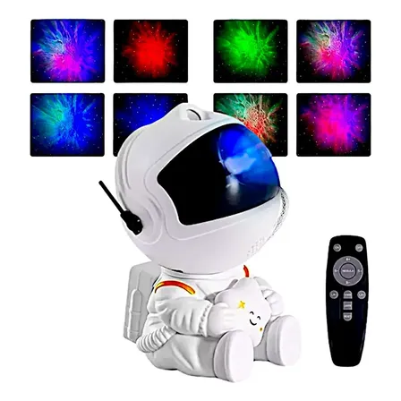 Mini Astronauta Projetor Estrelas Galáxia Luminária Noturna Branco Preto 127/220v