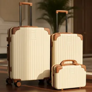 Mala De Viagem Kit 10 + 23 + Frasqueira Kit Com 3 Peças . Bege Listras