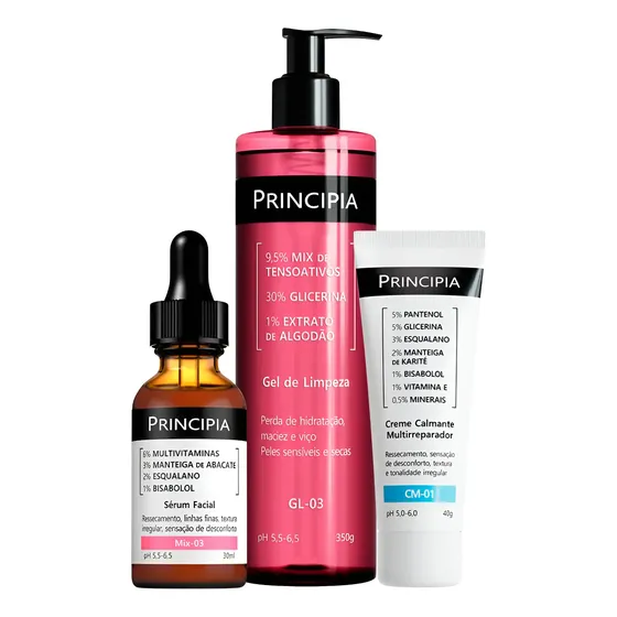 Principia Kit Gel De Limpeza Facial Gl-03 + Mix-03 + Cm-01