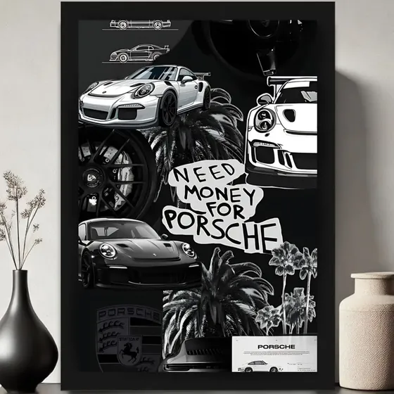 Quadro Porsche 911 Com Vidro E Moldura Preta Tam:a4