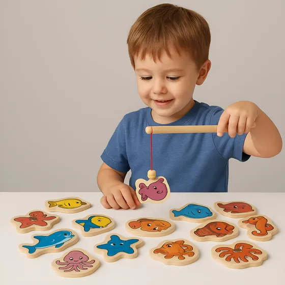 Brinquedo Magnetico Pescaria Jogo Infantil Em Madeira 33 Pçs