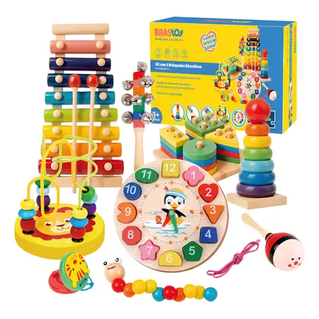 Camewin Kit 9 Brinquedos Montessori Pedagogico De Madeira