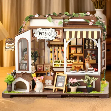 Camewin Kit De Casa Miniatura De Loja De Animais Diy Com Luz