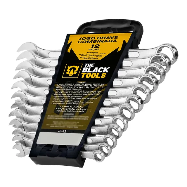 Chave Combinada Cromada 8-19mm 12 Peças Aço Crv Prateado