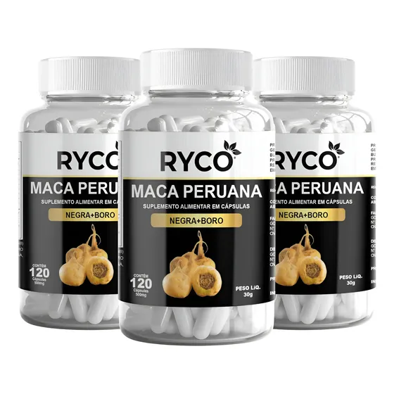 3x Maca Peruana Negra + Boro 500mg 100% Pura 120 Cápsulas