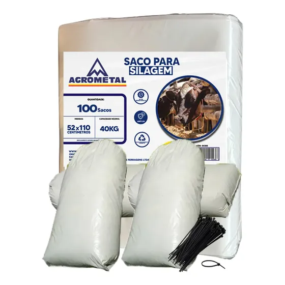 Saco Silagem 100 Unid 52x110cm C/ Abraçadeiras Agrometal