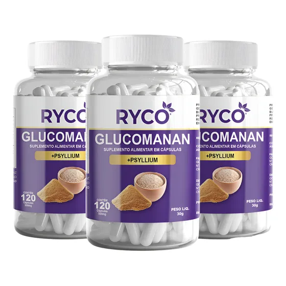 3x Glucomannan E Psyllium 360 Cápsulas Suplemento Ryco