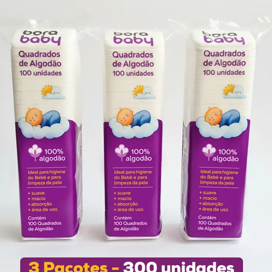Algodão Quadrado Bebê Limpeza Pele Kit Com 300 Unidades