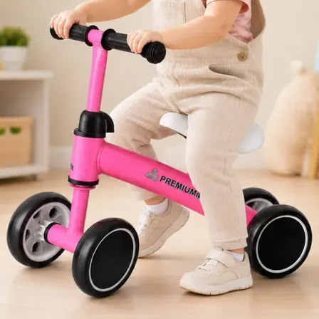 Bicicleta De Equilíbrio Bebê 4 Rodas Antitombo Premium