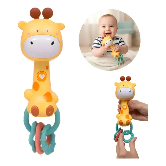 Brinquedo Girafa Chocalho Mordedor Musical Girafa Som Luz