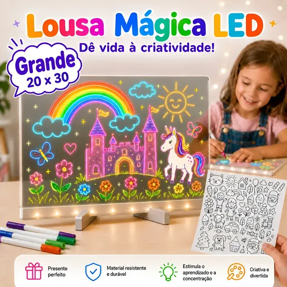 Lousa Mágica Infantil Luz Led Neon