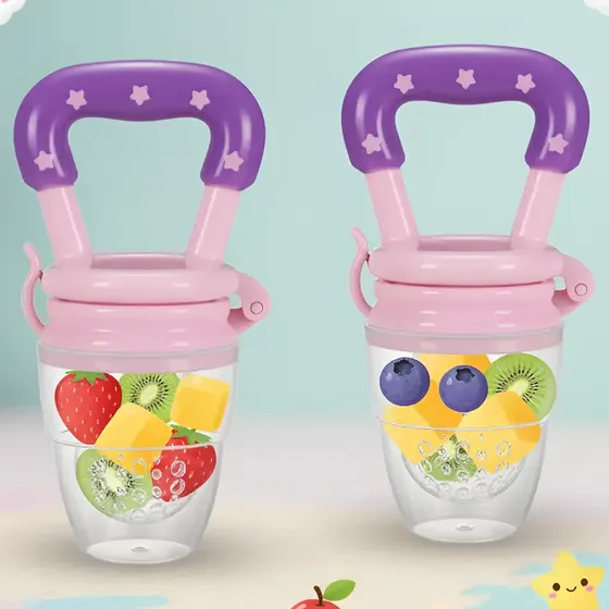 Kit 2 Und Chupeta Alimentadora Mordedor Silicone Frutas Bebê