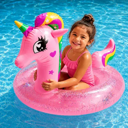 Boia Unicórnio Inflável Glitter 90cm Rosa Piscina Praia Rosa