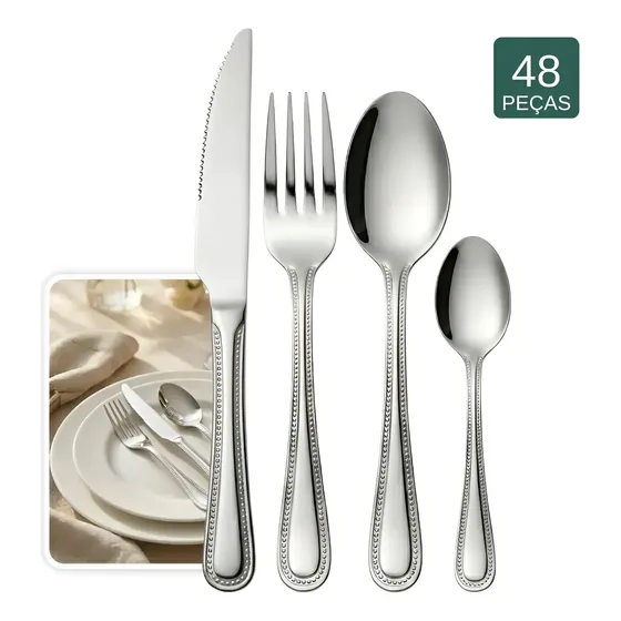 Faqueiro Jogo De Talheres 48 Peças De Aço Inox Buffet Talher Inox - 48 Peças 48 Unidades