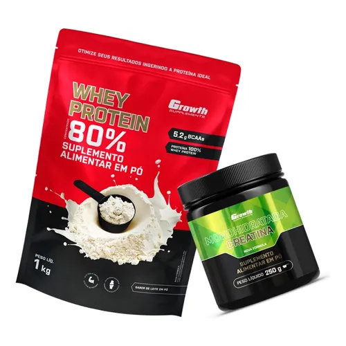 Kit Growth: Whey Protein Concentrado Leite Em Pó 1kg + Creatina Monohidratada Sem Sabor 250g