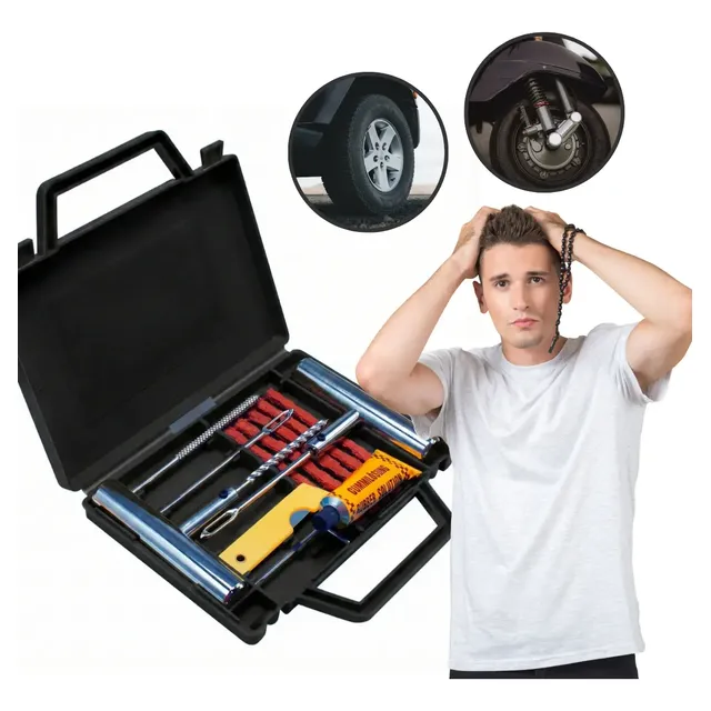 Kit Remendo Metal Reparo Macarrão Pneu Carro Moto Com Maleta