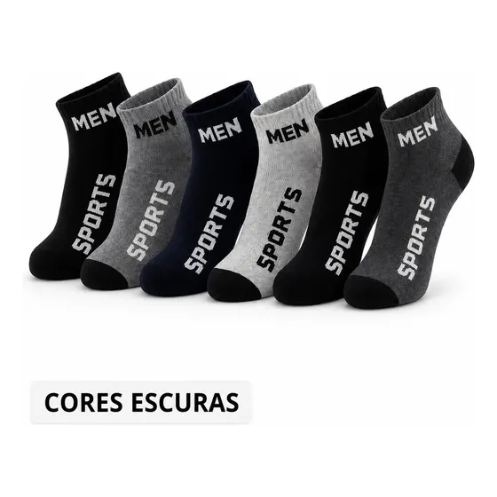 Kit 12 Pares Meias Cano Curto Men Escuras Atacado
