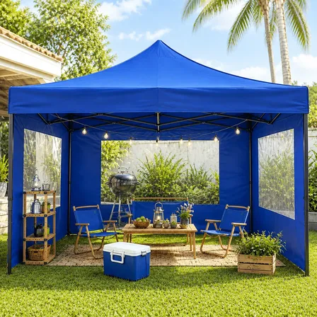 Tenda Gazebo Sanfonada Azul 3x3 Parede Lateral E Bolsa Top Azul