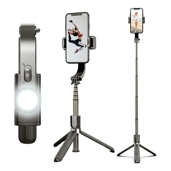 Estabilizador Celular Gimbal Com Bluetooth Luz Led 3 Cores