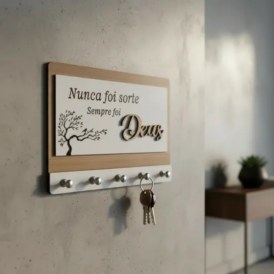Porta Chaves Parede Decorativo Mdf Frase Nunca Foi Sorte