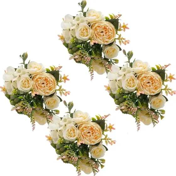 Kit 4 Buquês Cabeças De Flores Rosa Artificial Para Decoraçã