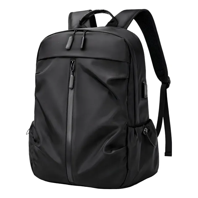 Mochila Masculina Faculdade Impermeável Notebook Entrada Usb Preto Liso