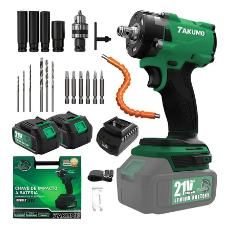 Chave De Impacto 21v Brushless Com 2 Baterias Sem Escova