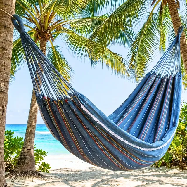 Rede De Descanso Dormir Cinza Listrado Algodão Jeans Horizon