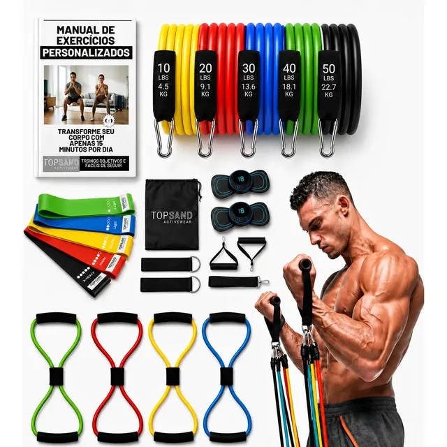 Kit 20 Itens Treino Em Casa Academia Fisioterapia Extensor Colorido