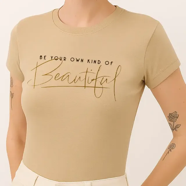 Camiseta Feminina Beautiful Polo Wear Bege Médio