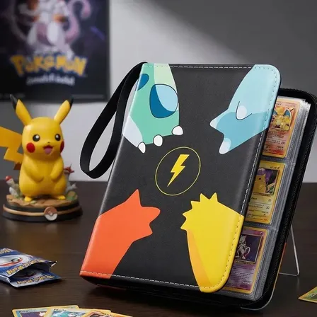 Fichário Pokémon 400 Cartas Álbum Zíper Capa Dura Couro Tcg
