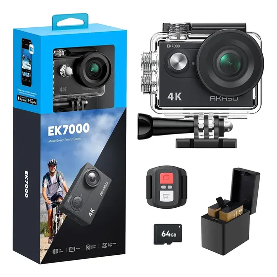 Câmera Ação Akaso Ek7000 4k Zoom 4x Wifi Com Cartão 64gb
