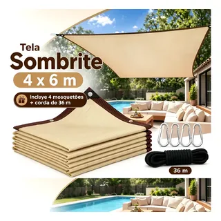 Tela Sombrite 90% Garagem Cobertura Piscina 4x6m Acabamento Bege Trança