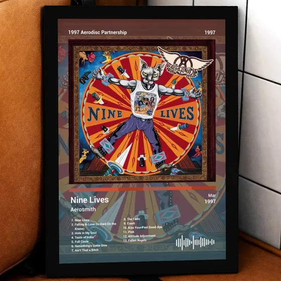 Quadro Aerosmith Ninelive D C/ Vidro E Moldura Preta Tam:a4