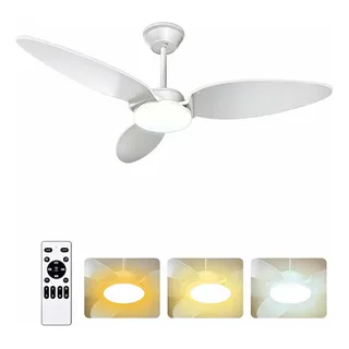 Ventilador De Teto Moderno 42 Com 3 Cor Luz+controle Remoto 1 M 60hz Branco 127/220v Plástico 3