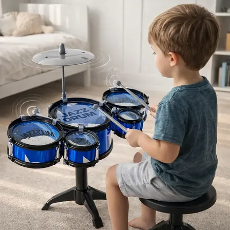 Bateria Infantil Profissional Com Banquinho Frete Gratis Azul/vermelho