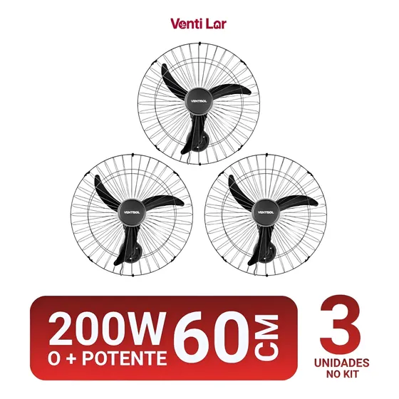 Kit 3 Ventiladores Industrial Parede Bivolt 127v 220v 200w