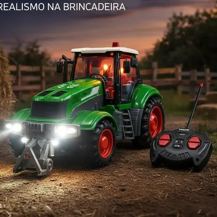 Trator Controle Remoto Recarregável Agrícola Agricultura Verde Agricóla