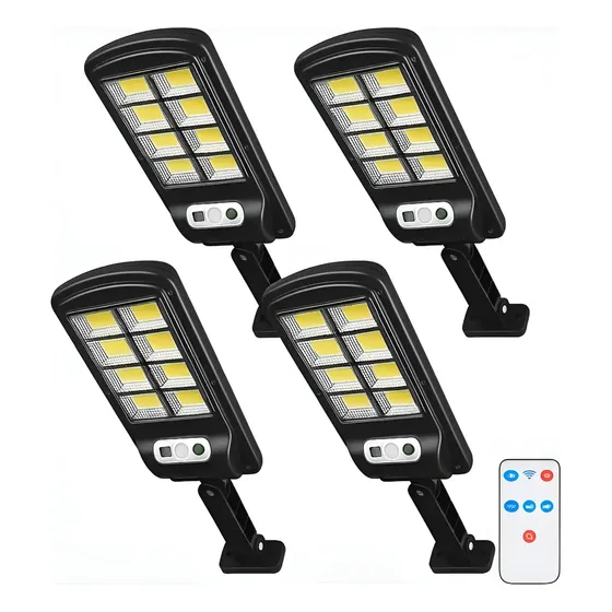 Kit 4 Luminária Solar 600w Sensor Presença Controle Remoto