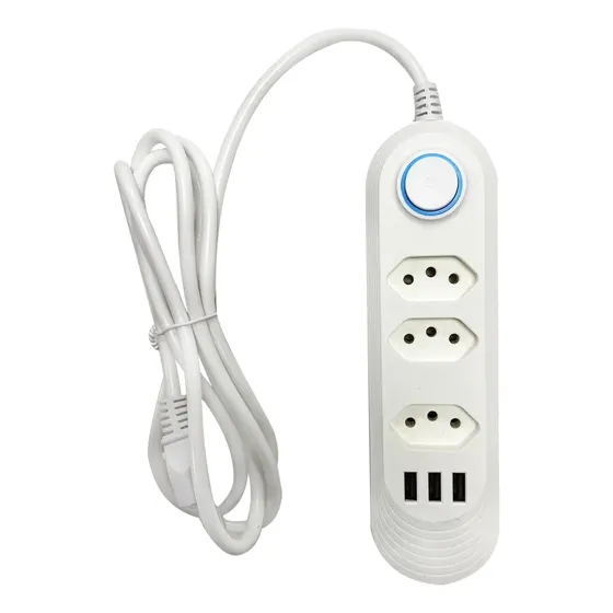 Extensão Elétrica 3 Tomadas Régua Bivolt C/ 3 Usb Cabo 2m