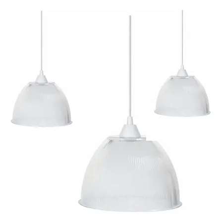 Kit 3 Pendente Galpão Industrial 16 Polegadas 42cm Branco 127/220v Transparente