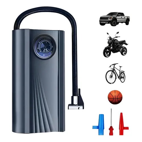 Bomba De Ar Calibrador Analogico De Pneu Digital Carro Moto Preto 127/220v 50 Hz Monofásica
