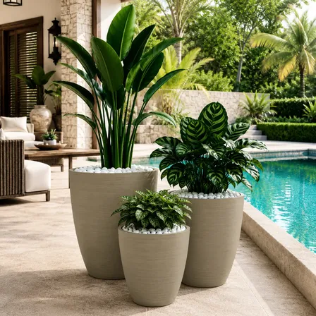 Kit 3 Vasos Plantas Flores Decorativo Grande Alto Escovado